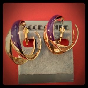 Vintage Gold and Purple Hoop Clip Earrings A10